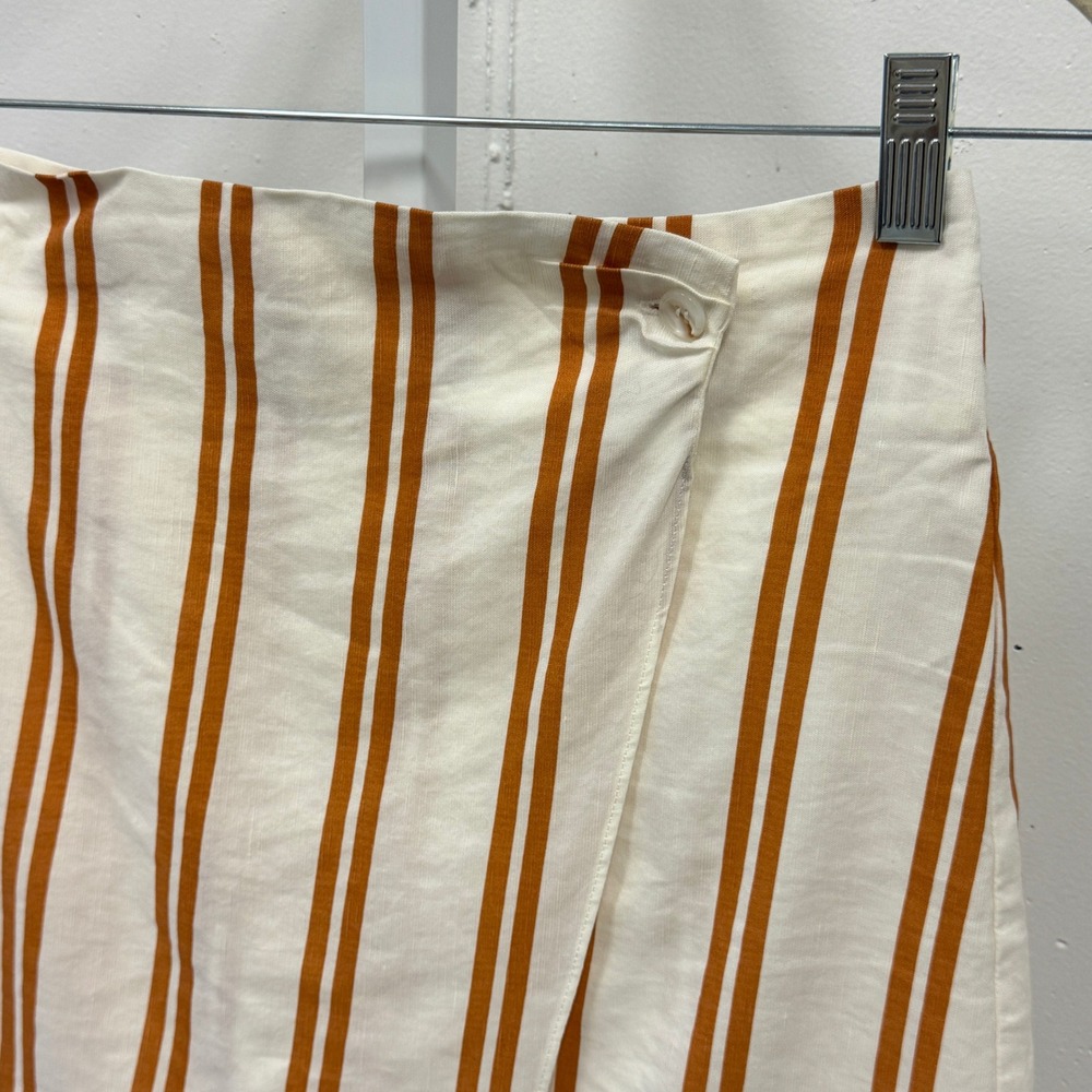 Sancia Striped Wrap Mini Skirt Ochre Cream Tencel Linen Blend XS Summer Boho - Picture 4 of 9